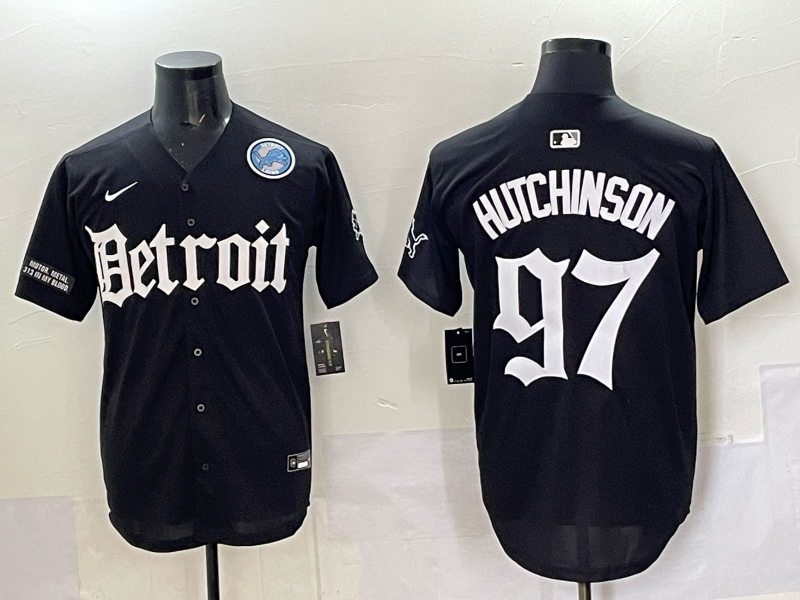 Men 2025 Detroit Lions #97 Hutchinson Black NFL jersey 004